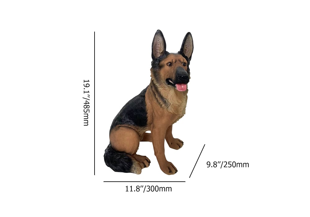 HMR - Outdoor German Shepherd Statue Garden Sculpture Resin Dog Floor Decor in Black & Brown