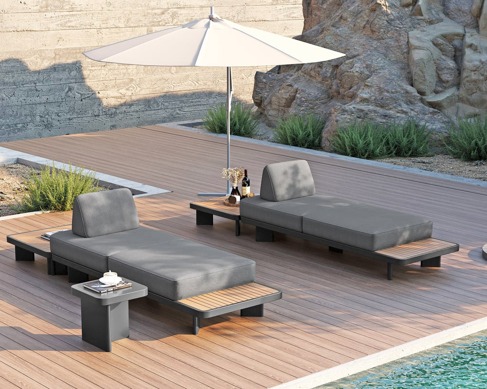HMR 5-Pieces Outdoor Modular Sectional Sofa Set with Coffee Tables - Gray