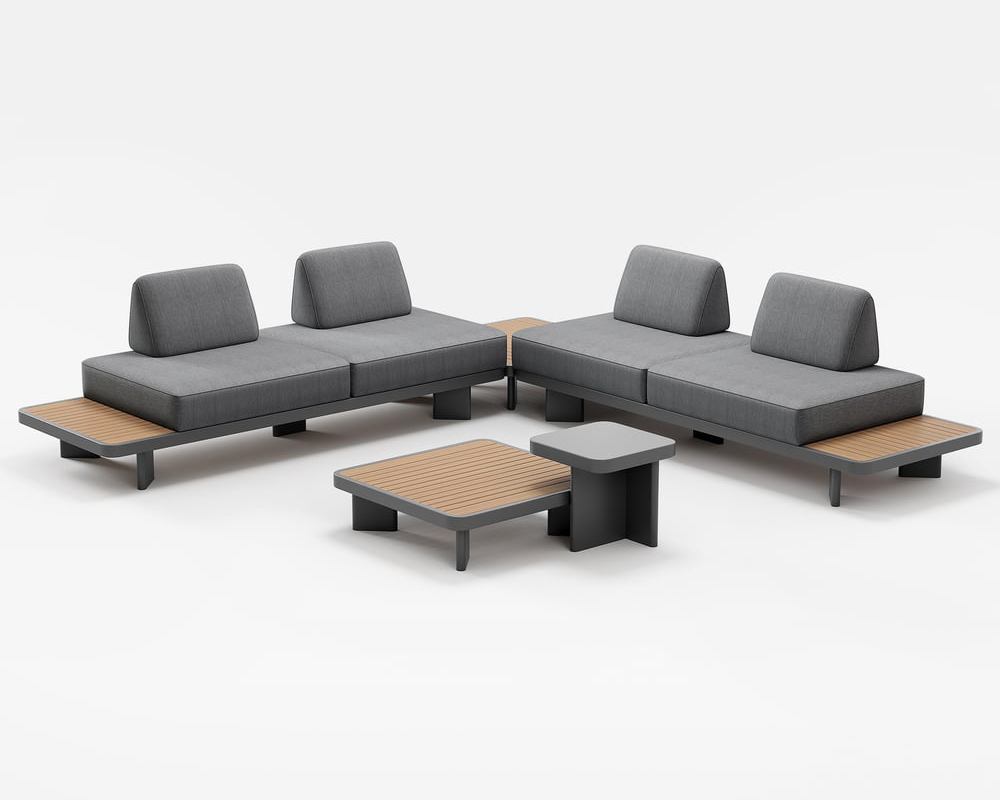 HMR 5-Pieces Outdoor Modular Sectional Sofa Set with Coffee Tables - Gray