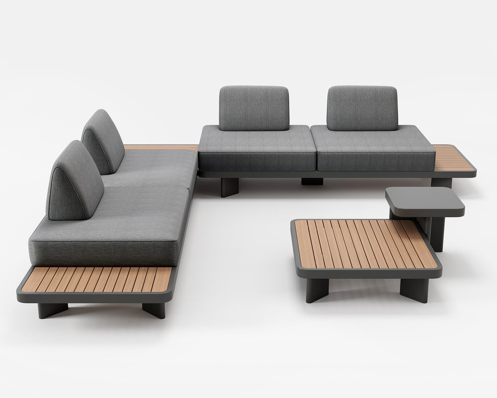 HMR 5-Pieces Outdoor Modular Sectional Sofa Set with Coffee Tables - Gray