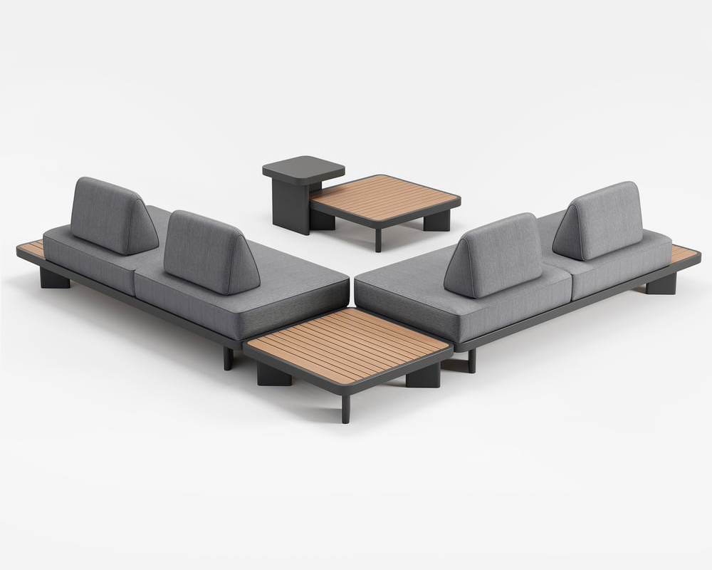 HMR 5-Pieces Outdoor Modular Sectional Sofa Set with Coffee Tables - Gray