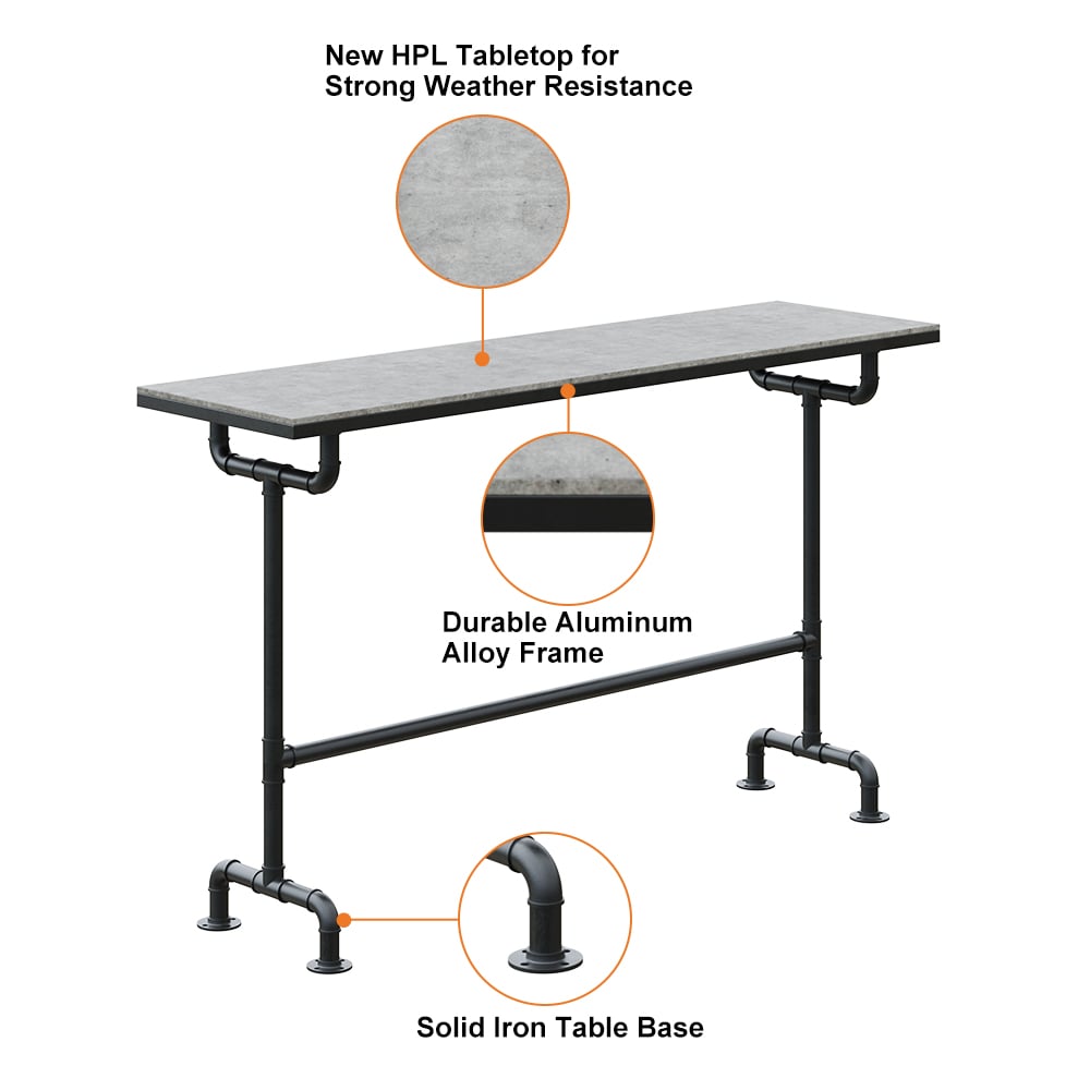 HMR - 7-Pieces Industrial Metal Outdoor Patio Bar Dining Set with Rectangle Table and Chairs