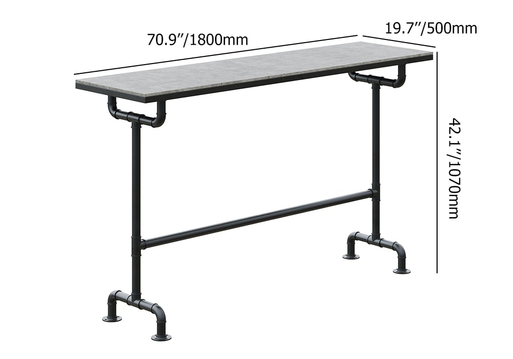 HMR - 7-Pieces Industrial Metal Outdoor Patio Bar Dining Set with Rectangle Table and Chairs