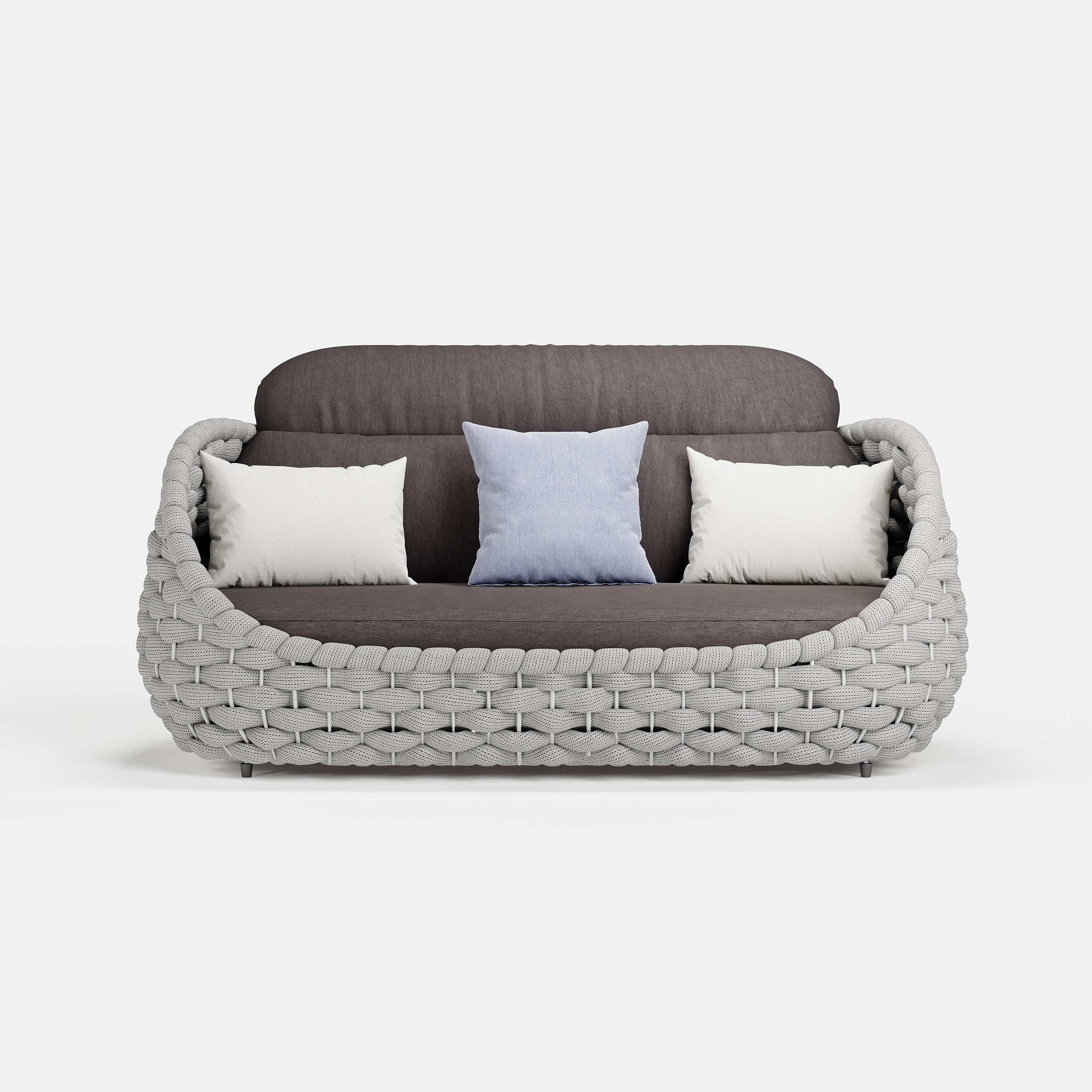 HMR Tatta Woven Rope Outdoor Sofa Set with Faux Mable Top Coffee Table & Rotatable Chair - Gray, 6-Person, Fixed Base