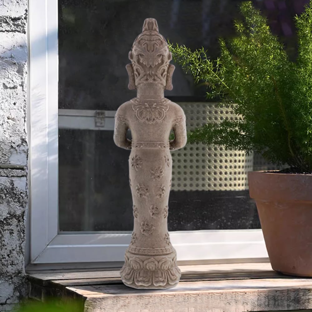 HMR - 21.9" Brown Resin Garden Buddha Statue With Candle Holder Outdoor Sculpture Decor Art