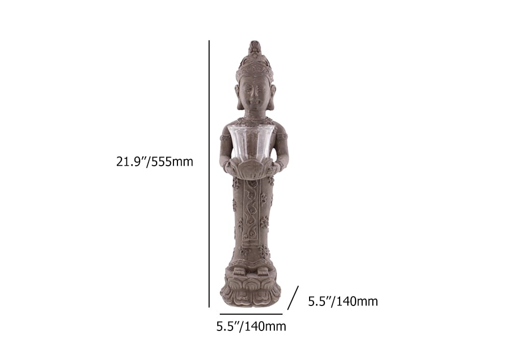 HMR - 21.9" Brown Resin Garden Buddha Statue With Candle Holder Outdoor Sculpture Decor Art