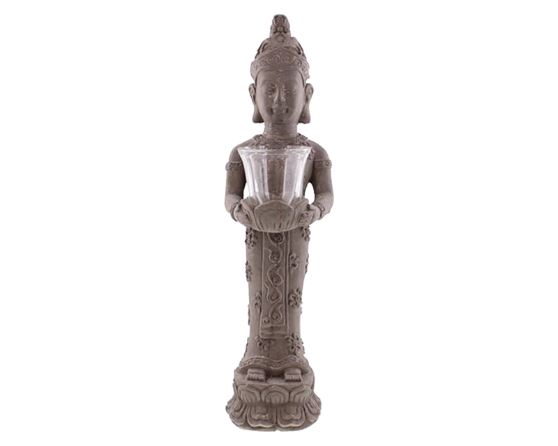 HMR - 21.9" Brown Resin Garden Buddha Statue With Candle Holder Outdoor Sculpture Decor Art