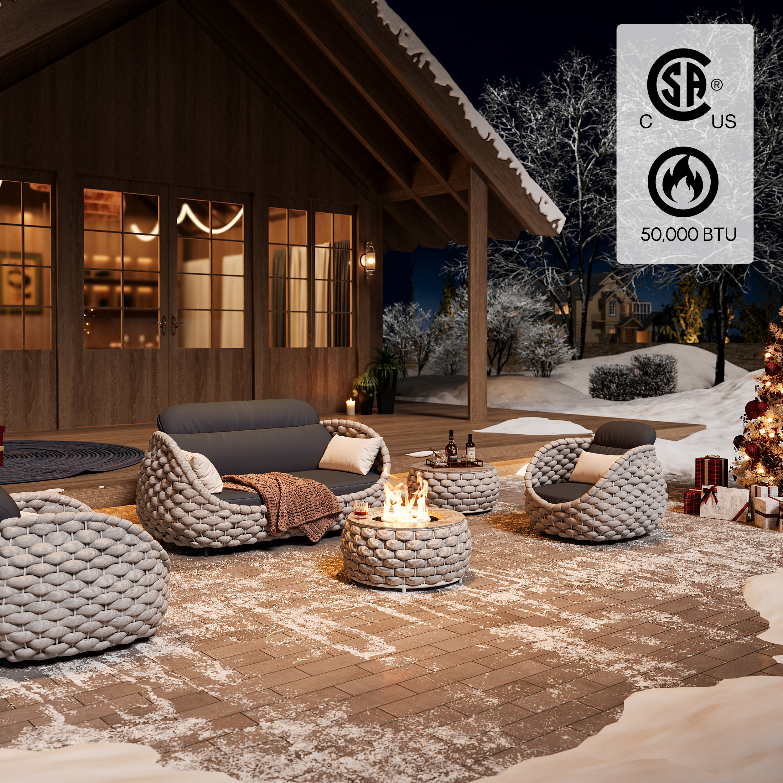 HMR Tatta 3-Pieces Winter Outdoor Smokeless Fire Pit Set with Chairs - Gray, Set, Fixed Base
