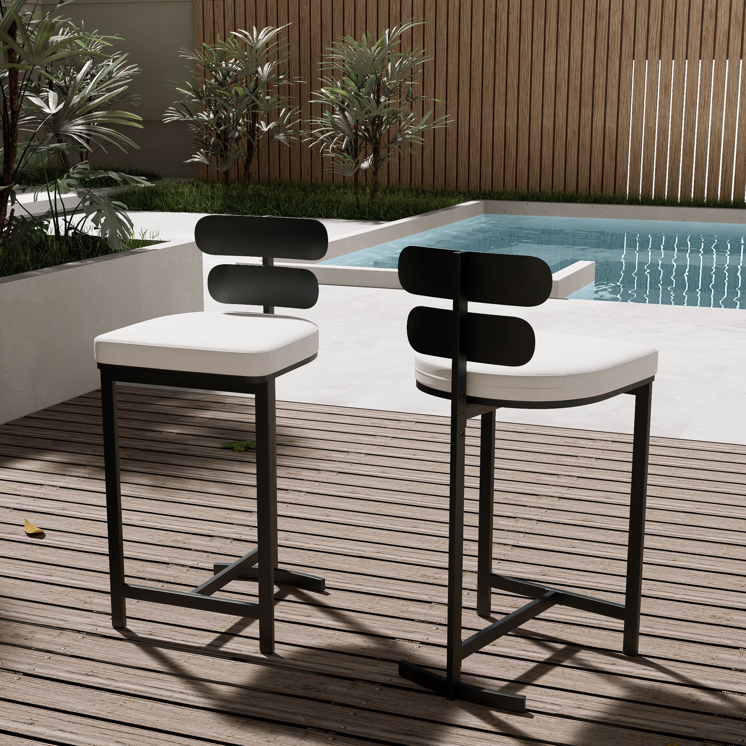 HMR - 7-Pieces 70.9" Teak Rectangle Hollow Bar Dining Table Set for Outdoor & Patio