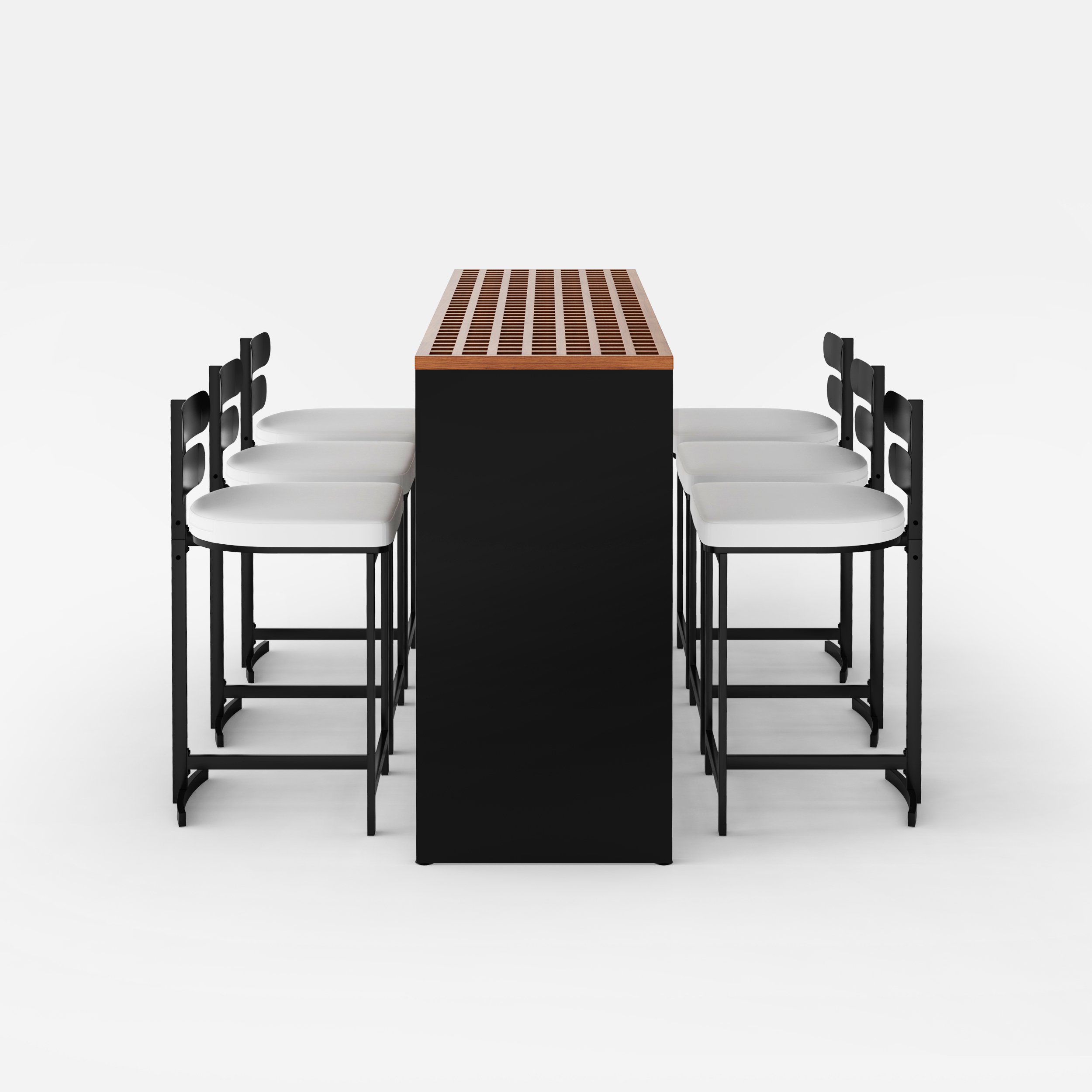 HMR - 7-Pieces 70.9" Teak Rectangle Hollow Bar Dining Table Set for Outdoor & Patio