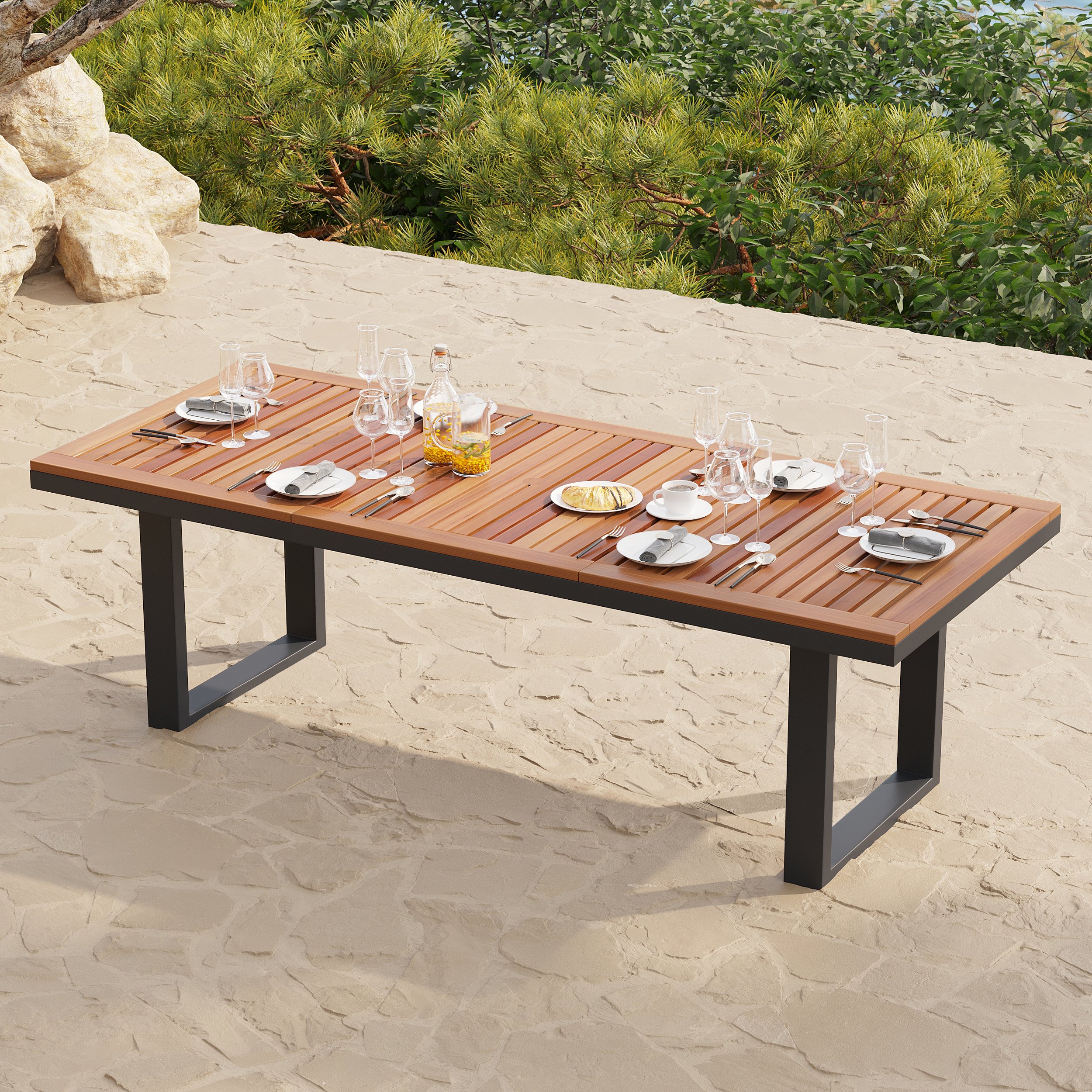 HMR - 6 - Person Rectangle Wood & Aluminum Outdoor Patio Dining Table