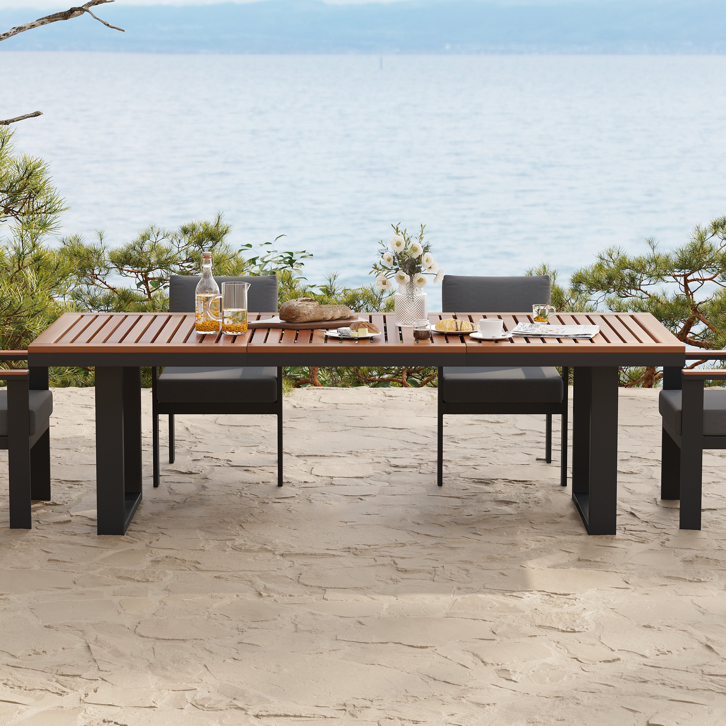 HMR - 6 - Person Rectangle Wood & Aluminum Outdoor Patio Dining Table