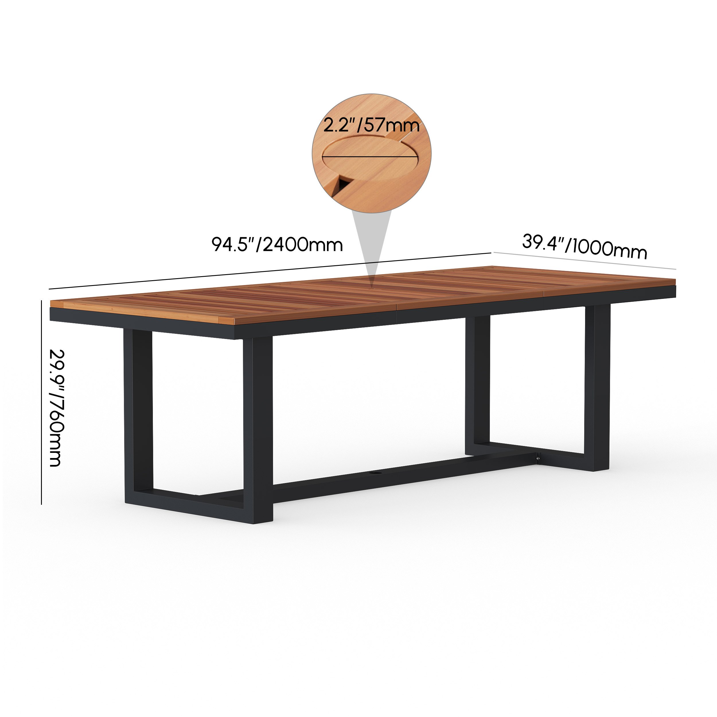 HMR - 6 - Person Rectangle Wood & Aluminum Outdoor Patio Dining Table