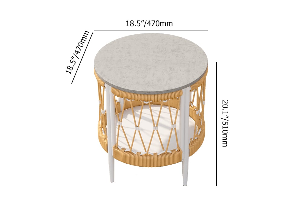 HMR - Ropipe 18.5" Round Outdoor Side Table with Storage Patio Weave Rope End Table in Khaki