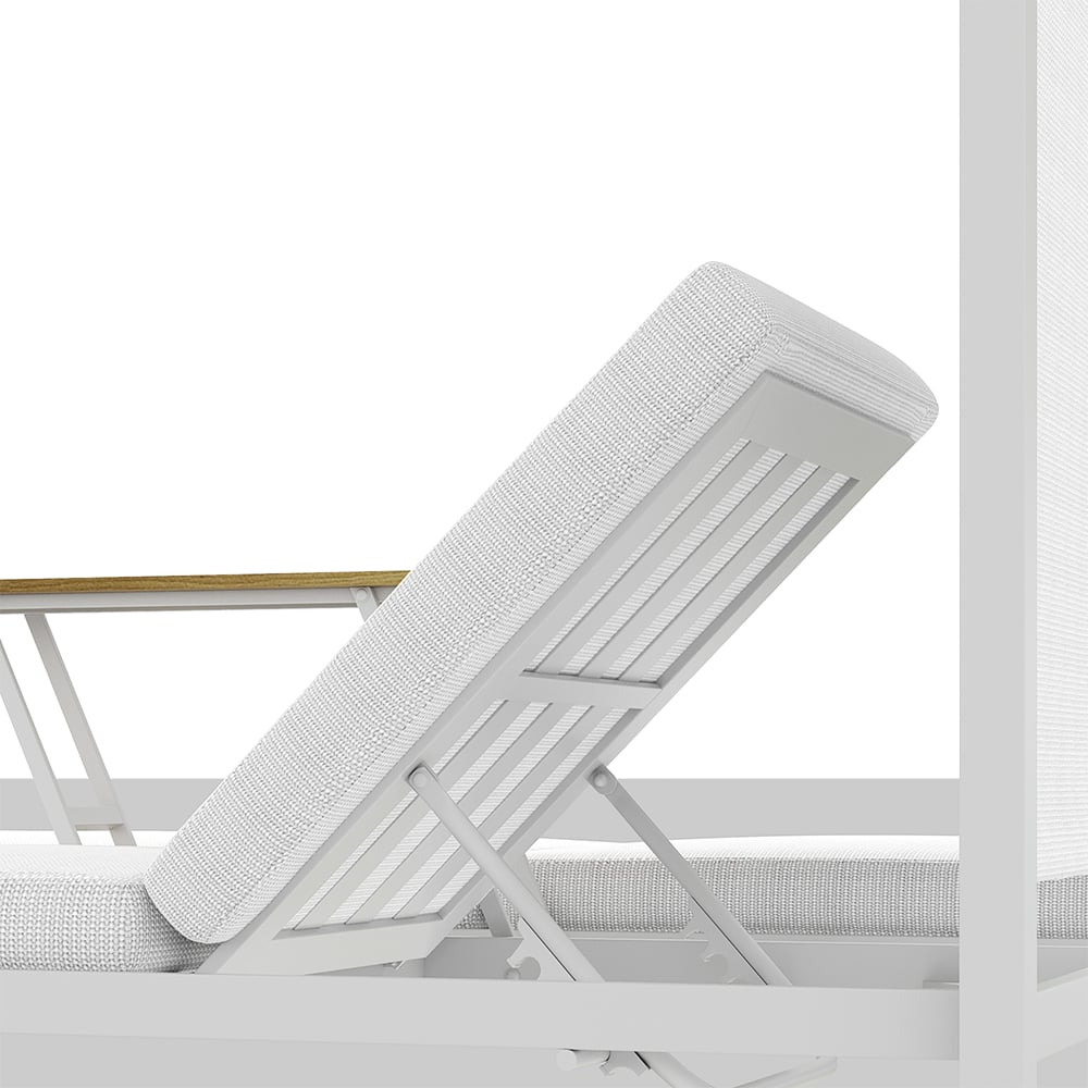 HMR - 2-Person White Aluminum Outdoor Patio Daybed with Canopy & Walnut Lift Top Coffee Table