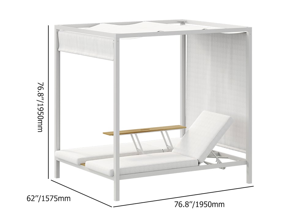 HMR - 2-Person White Aluminum Outdoor Patio Daybed with Canopy & Walnut Lift Top Coffee Table