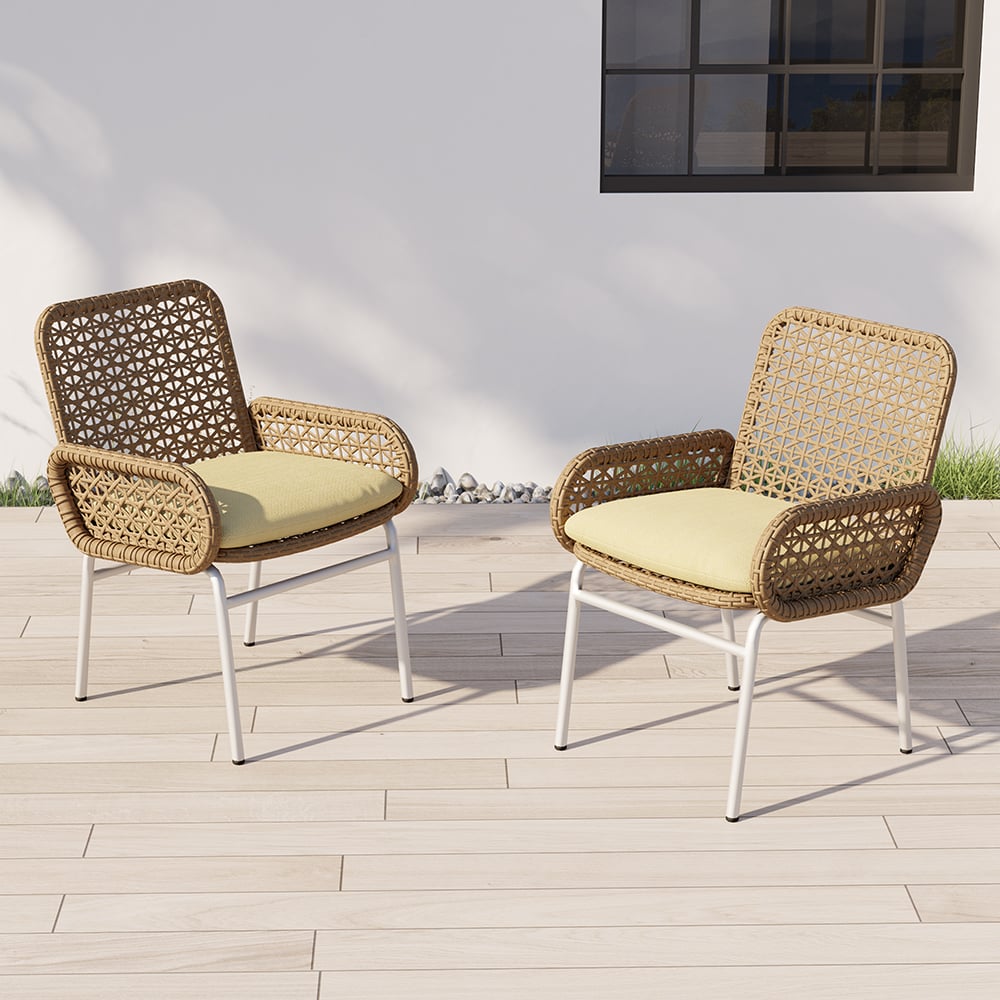 HMR - Modern Aluminum & Rattan Outdoor Patio Dining Chair Armchair in Brown