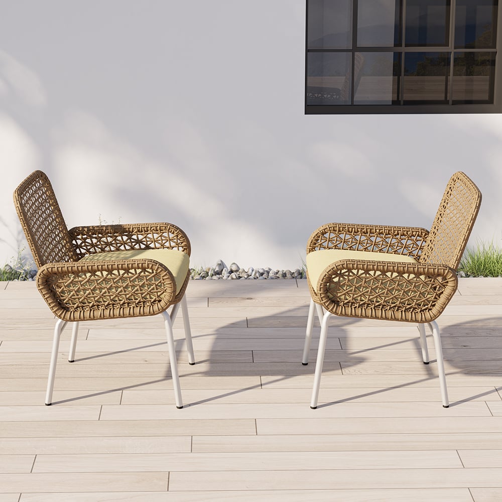 HMR - Modern Aluminum & Rattan Outdoor Patio Dining Chair Armchair in Brown