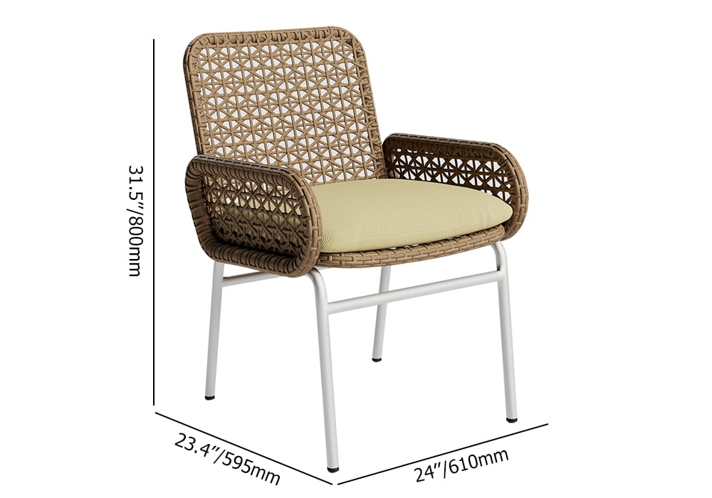 HMR - Modern Aluminum & Rattan Outdoor Patio Dining Chair Armchair in Brown