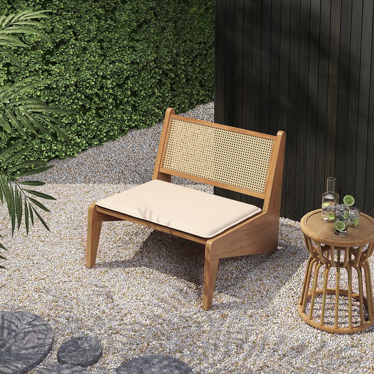 HMR - Boho Style Outdoor Aluminium Alloy & PE Rattan Patio Chair with Removable Cushion