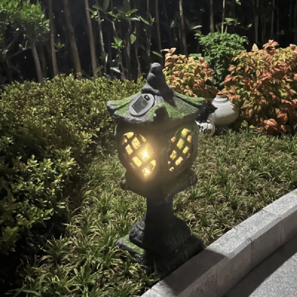 HMR - Outdoor Garden Japanese Solar Lantern Sculpture Concrete Gray Fiberglass Asian Decor