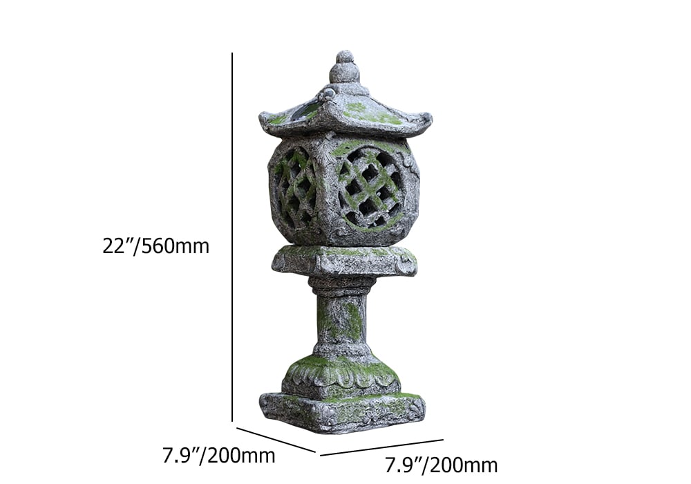 HMR - Outdoor Garden Japanese Solar Lantern Sculpture Concrete Gray Fiberglass Asian Decor