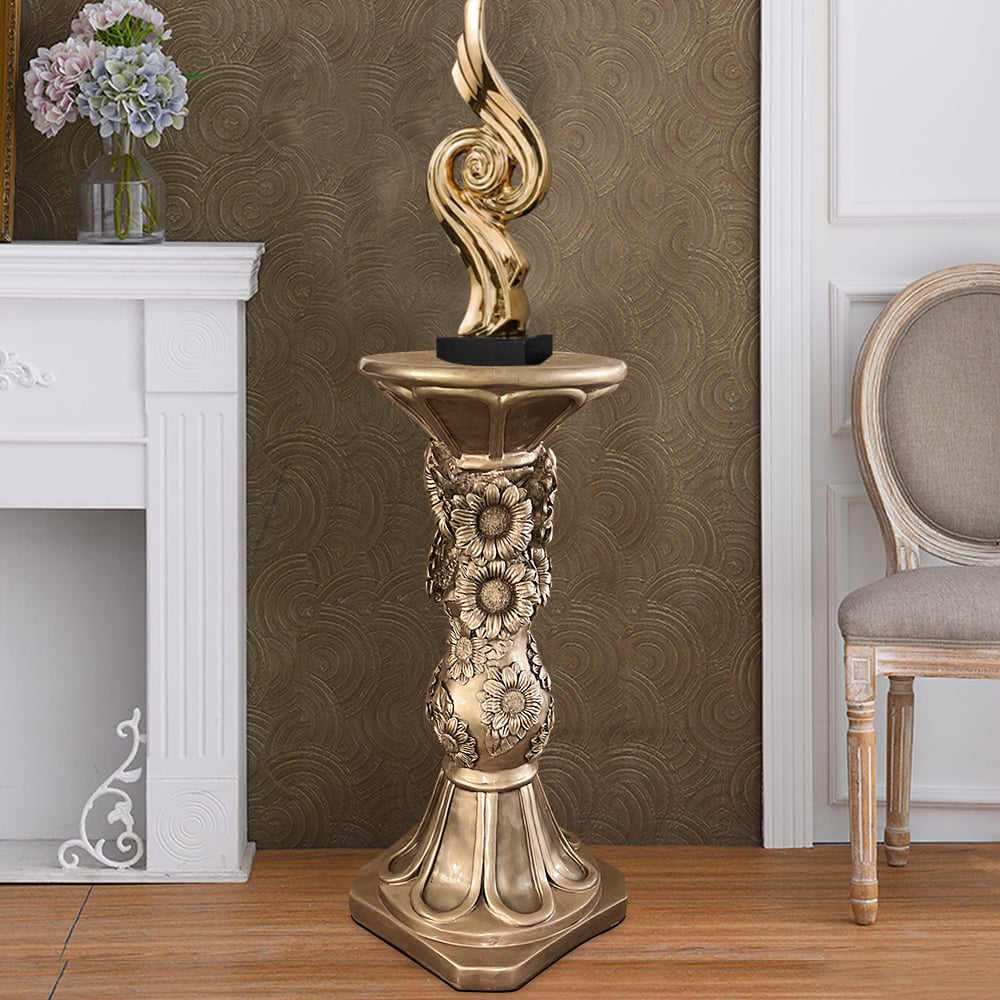 HMR - 29.1" Large Tall Vintage Sunflower Pedestal Plant Stand Indoor Decor Sculpture in Gold