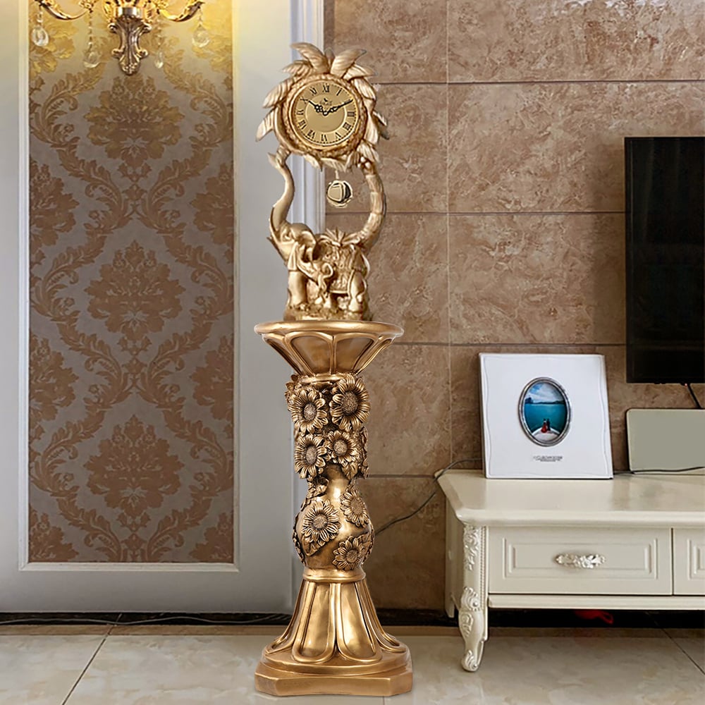 HMR - 29.1" Large Tall Vintage Sunflower Pedestal Plant Stand Indoor Decor Sculpture in Gold