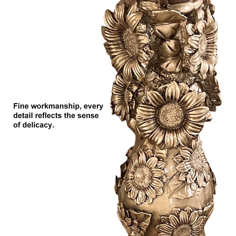 HMR - 29.1" Large Tall Vintage Sunflower Pedestal Plant Stand Indoor Decor Sculpture in Gold