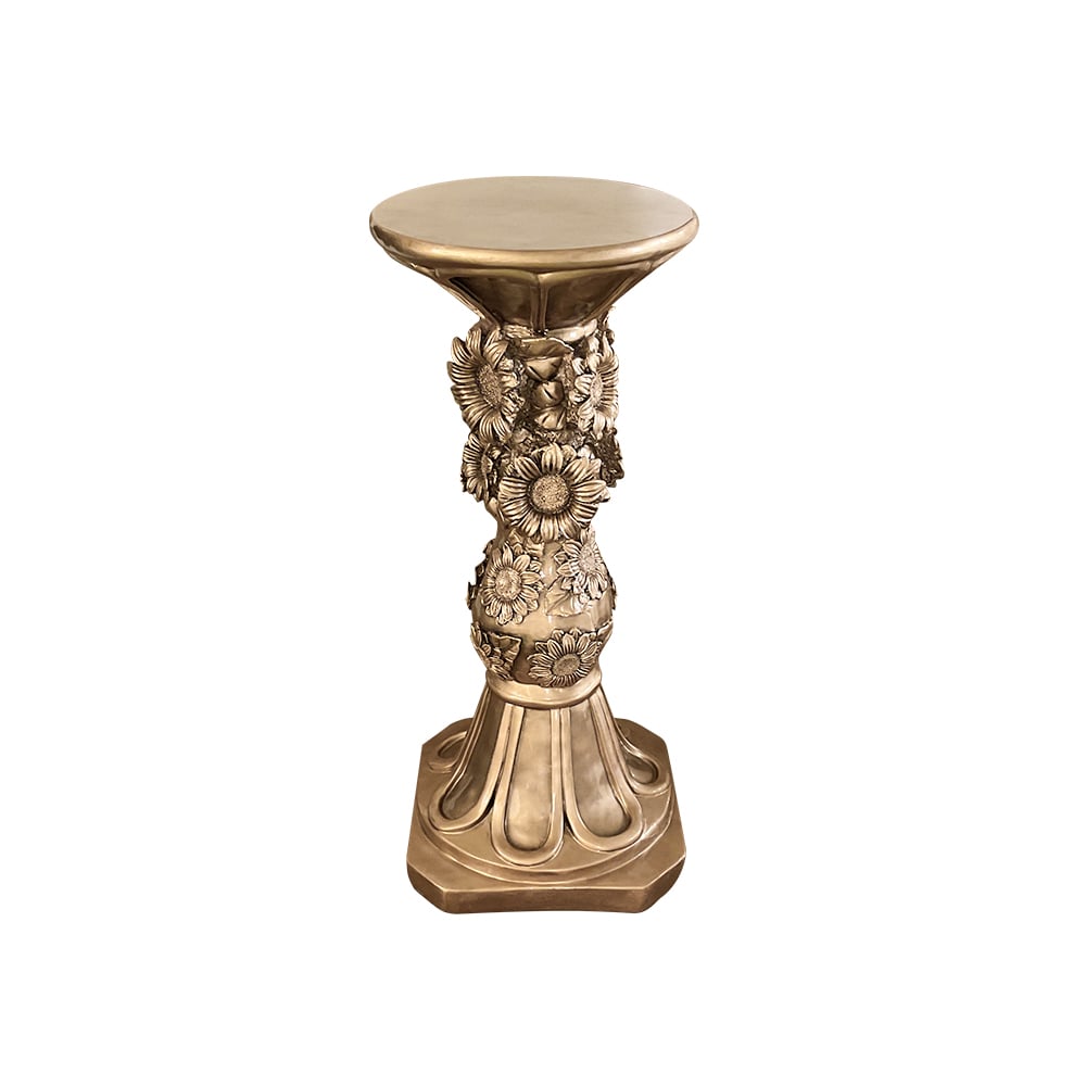 HMR - 29.1" Large Tall Vintage Sunflower Pedestal Plant Stand Indoor Decor Sculpture in Gold