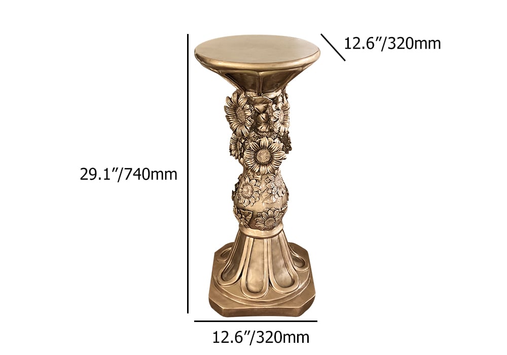HMR - 29.1" Large Tall Vintage Sunflower Pedestal Plant Stand Indoor Decor Sculpture in Gold