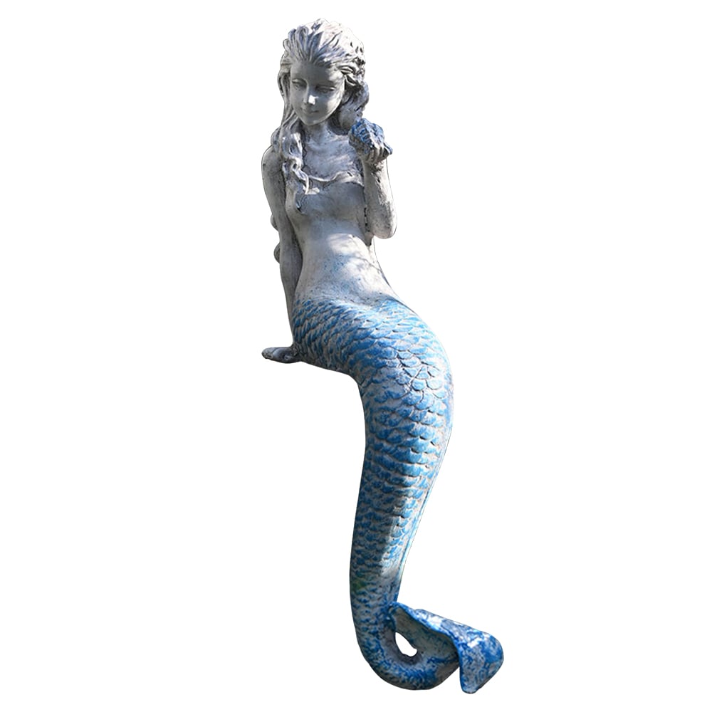 HMR - 25" Outdoor Statues Mermaid Decor White Resin Garden Ornaments Sculpture Decor Art
