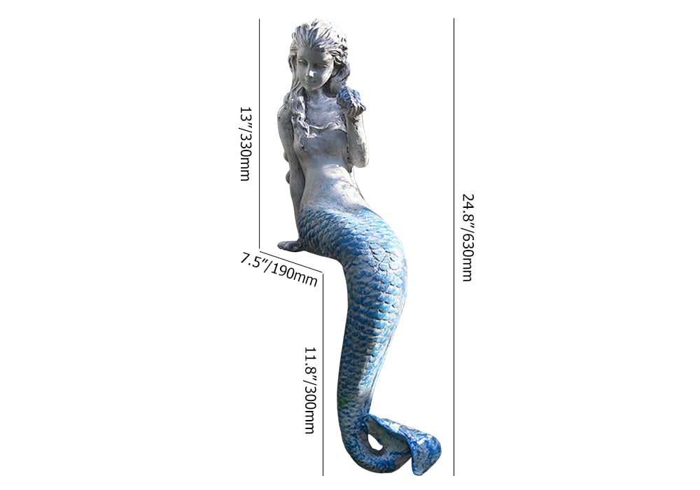 HMR - 25" Outdoor Statues Mermaid Decor White Resin Garden Ornaments Sculpture Decor Art