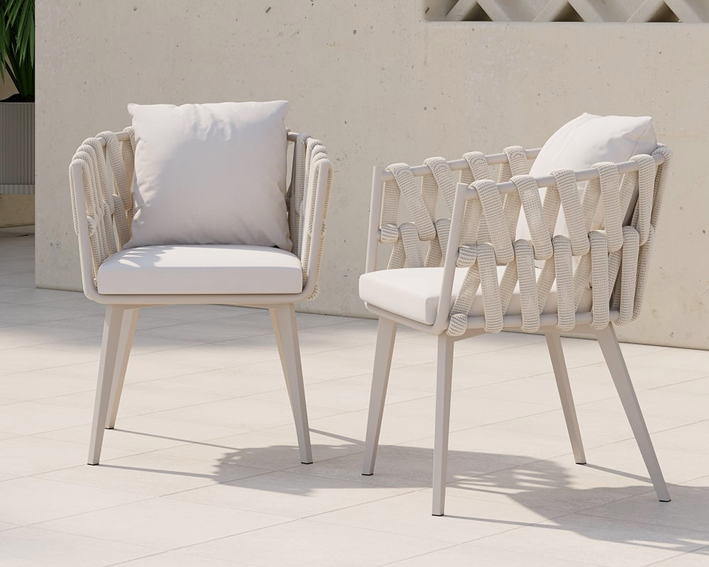 HMR Hand Woven Rope Outdoor Patio Dining Chair with Cushions (Set of 2) - Beige