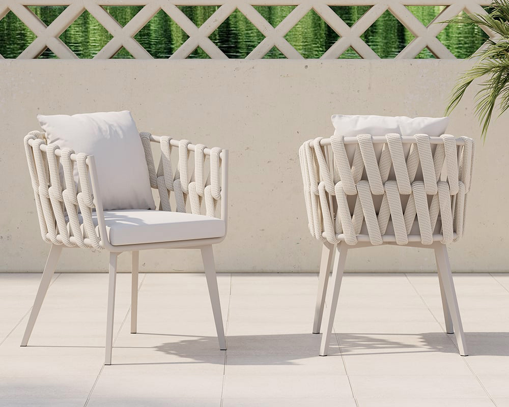 HMR Hand Woven Rope Outdoor Patio Dining Chair with Cushions (Set of 2) - Beige