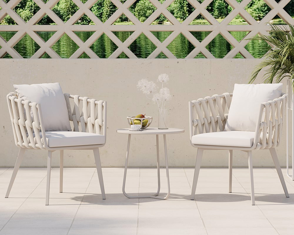 HMR Hand Woven Rope Outdoor Patio Dining Chair with Cushions (Set of 2) - Beige