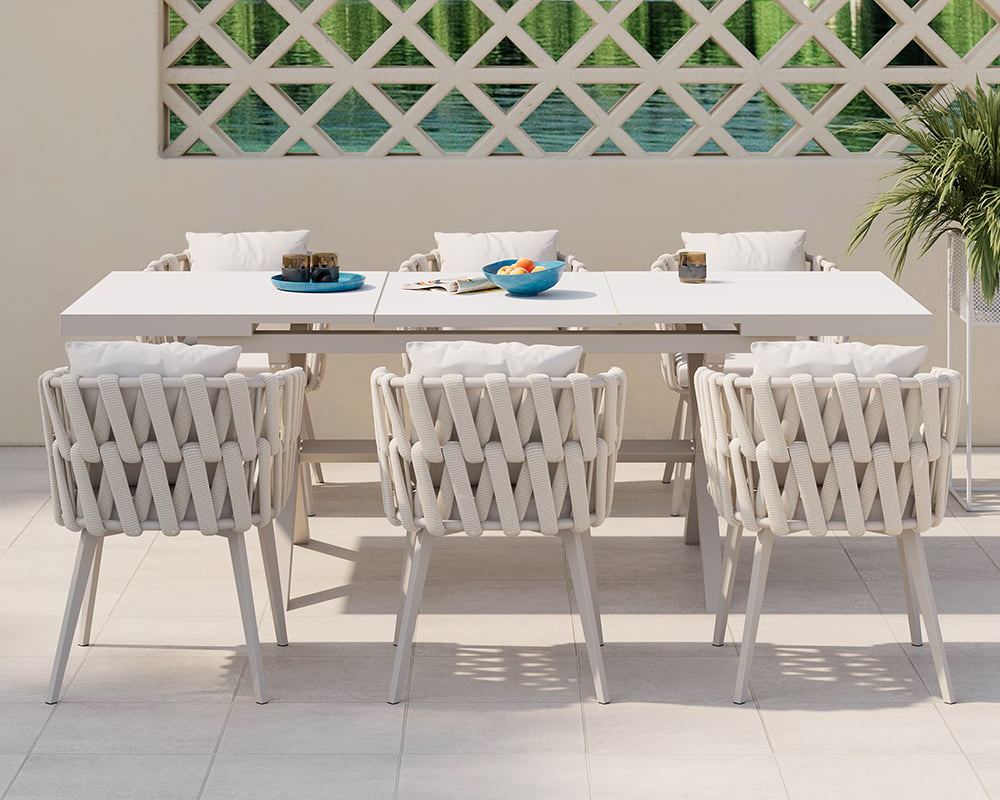 HMR Hand Woven Rope Outdoor Patio Dining Chair with Cushions (Set of 2) - Beige