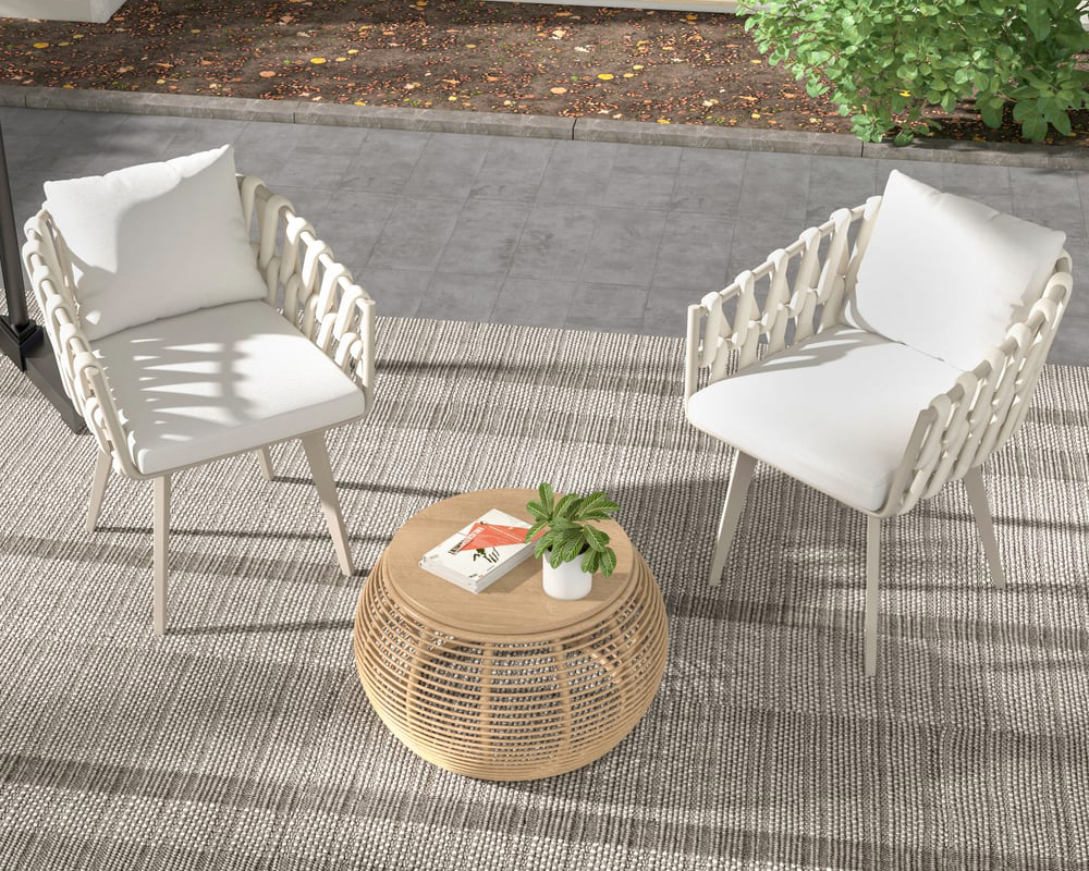 HMR Hand Woven Rope Outdoor Patio Dining Chair with Cushions (Set of 2) - Beige