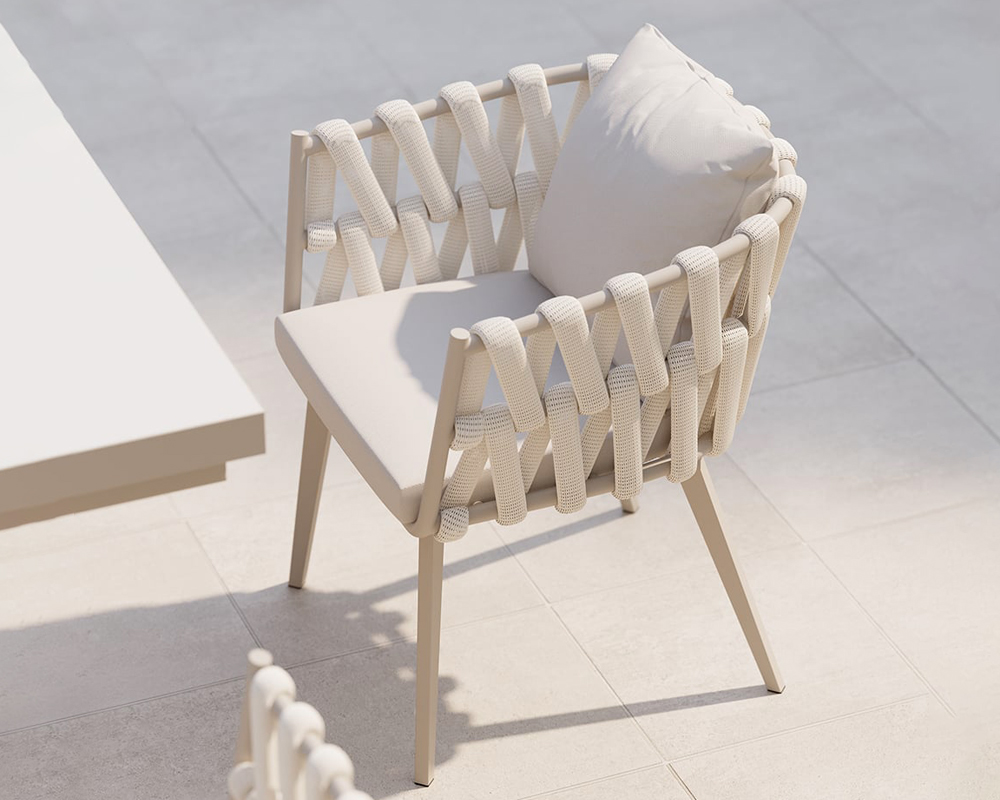 HMR Hand Woven Rope Outdoor Patio Dining Chair with Cushions (Set of 2) - Beige