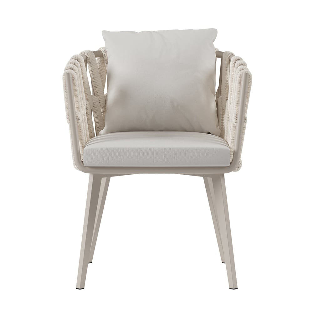 HMR Hand Woven Rope Outdoor Patio Dining Chair with Cushions (Set of 2) - Beige