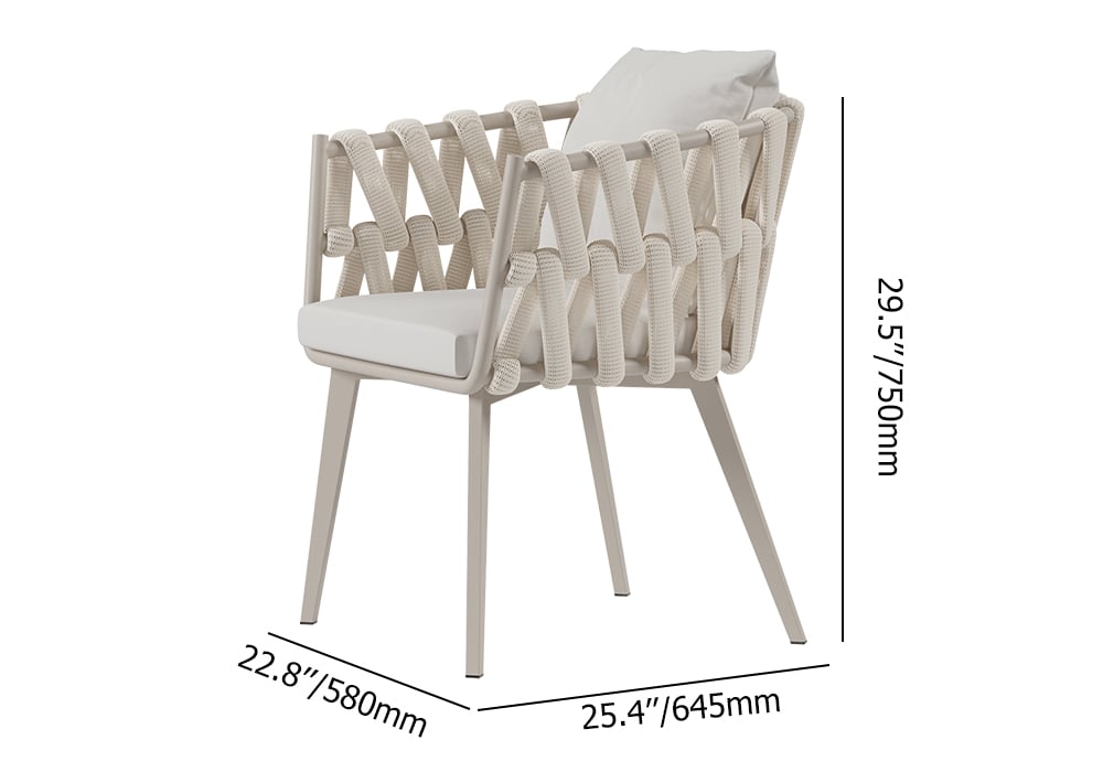 HMR Hand Woven Rope Outdoor Patio Dining Chair with Cushions (Set of 2) - Beige