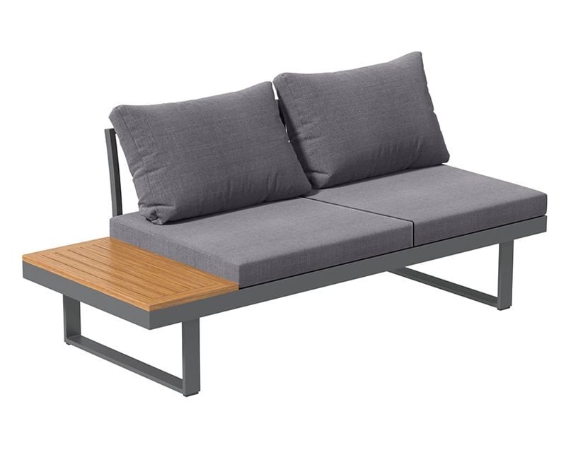 HMR - 4-Pieces Modular L-Shaped Teak Sectional Outdoor Sofa Set with Fire Pit in Gray
