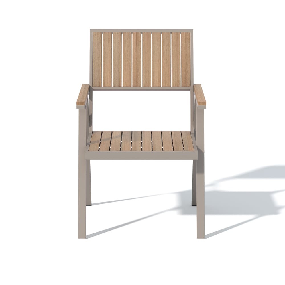 HMR - Modern Aluminum & Wood Outdoor Dining Chair Patio Armchair in Natural & Gray (Set of 2)