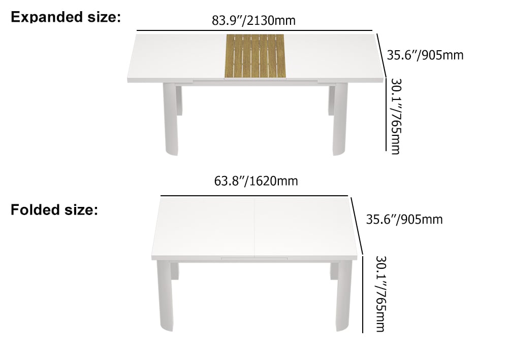 HMR - 7-Pieces Outdoor Patio Dining Set Extendable Aluminum & Wood-Plastic Table & Chairs Set