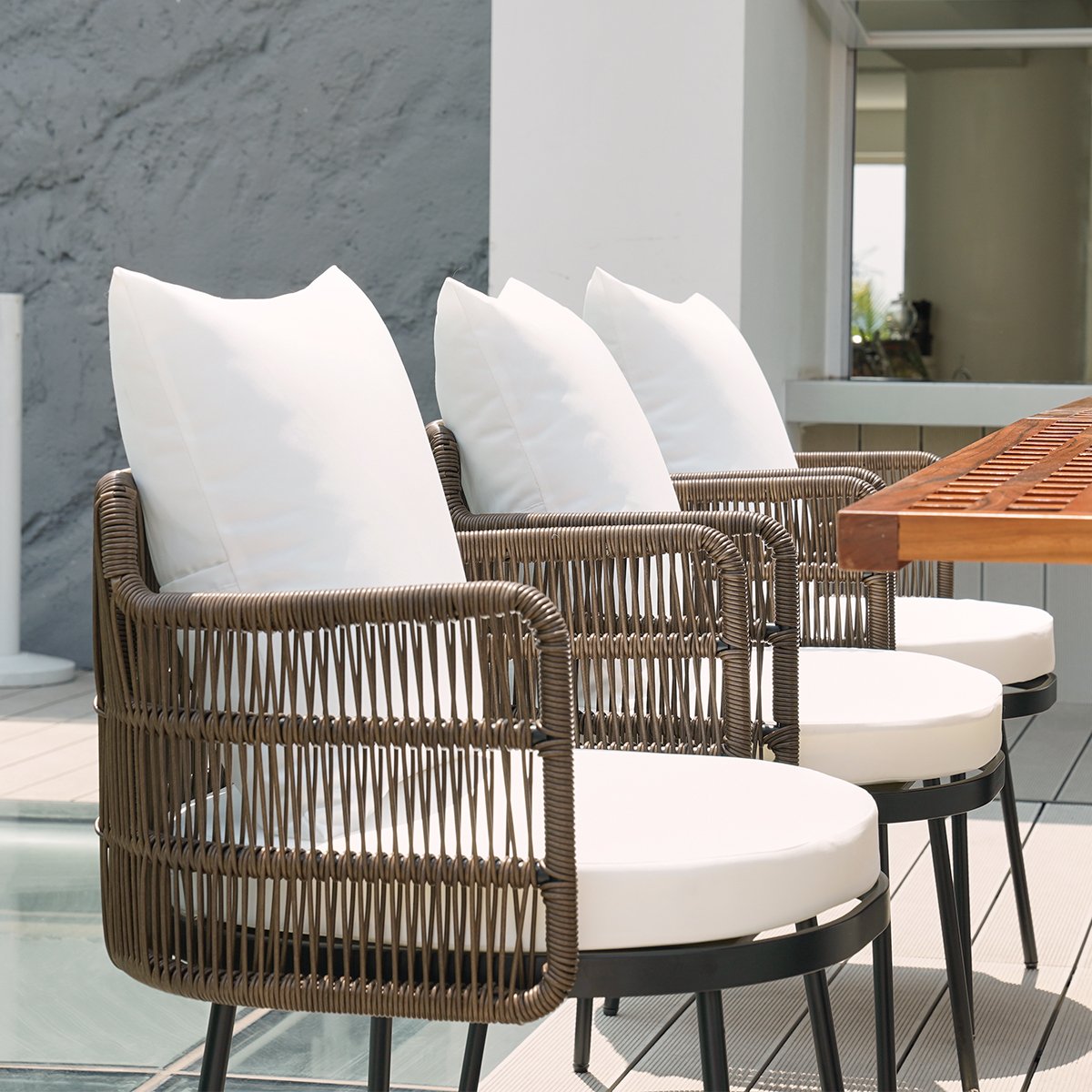 HMR - 9-Pieces 94.5" Outdoor Rectangle Teak Dining Set for 8 Person with 8 Rattan Chairs