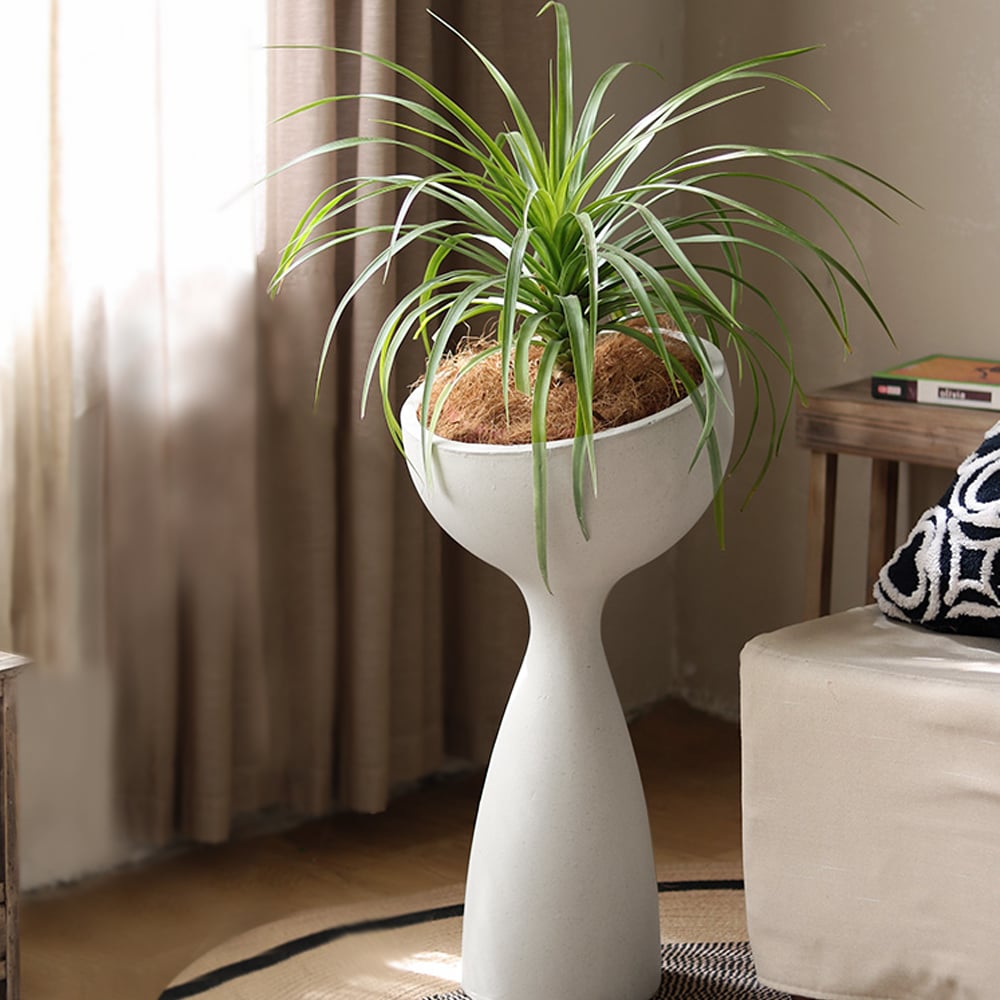 HMR - 26" Outdoor Resin Pedestal Planter Pot Garden Sculpture Decor Geometric Statue Art