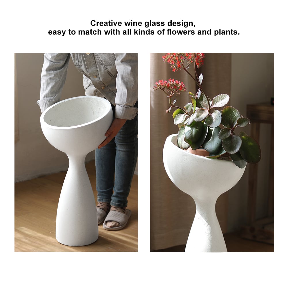 HMR - 26" Outdoor Resin Pedestal Planter Pot Garden Sculpture Decor Geometric Statue Art