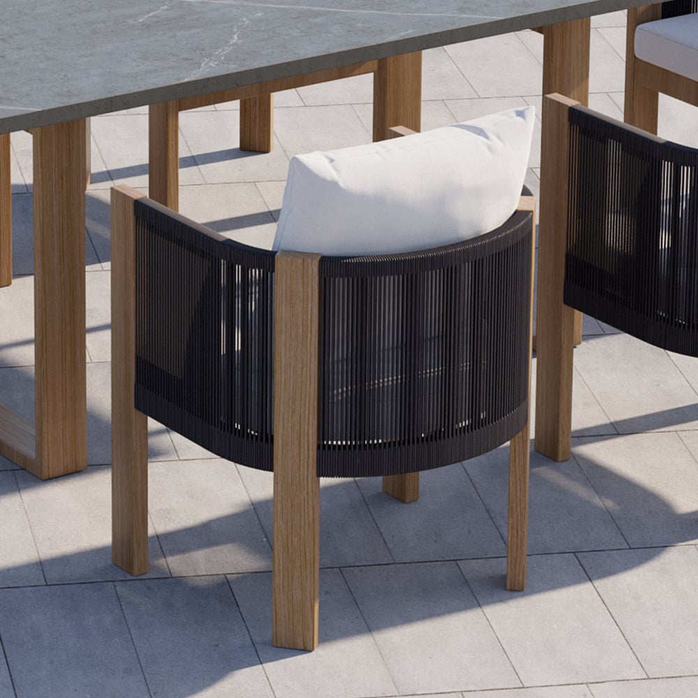 HMR - 2 Pieces Modern Aluminum & Ropes Outdoor Patio Dining Chair Set in Black & Brown