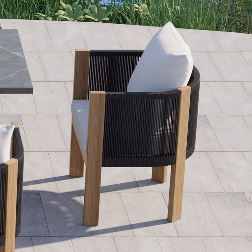 HMR - 2 Pieces Modern Aluminum & Ropes Outdoor Patio Dining Chair Set in Black & Brown