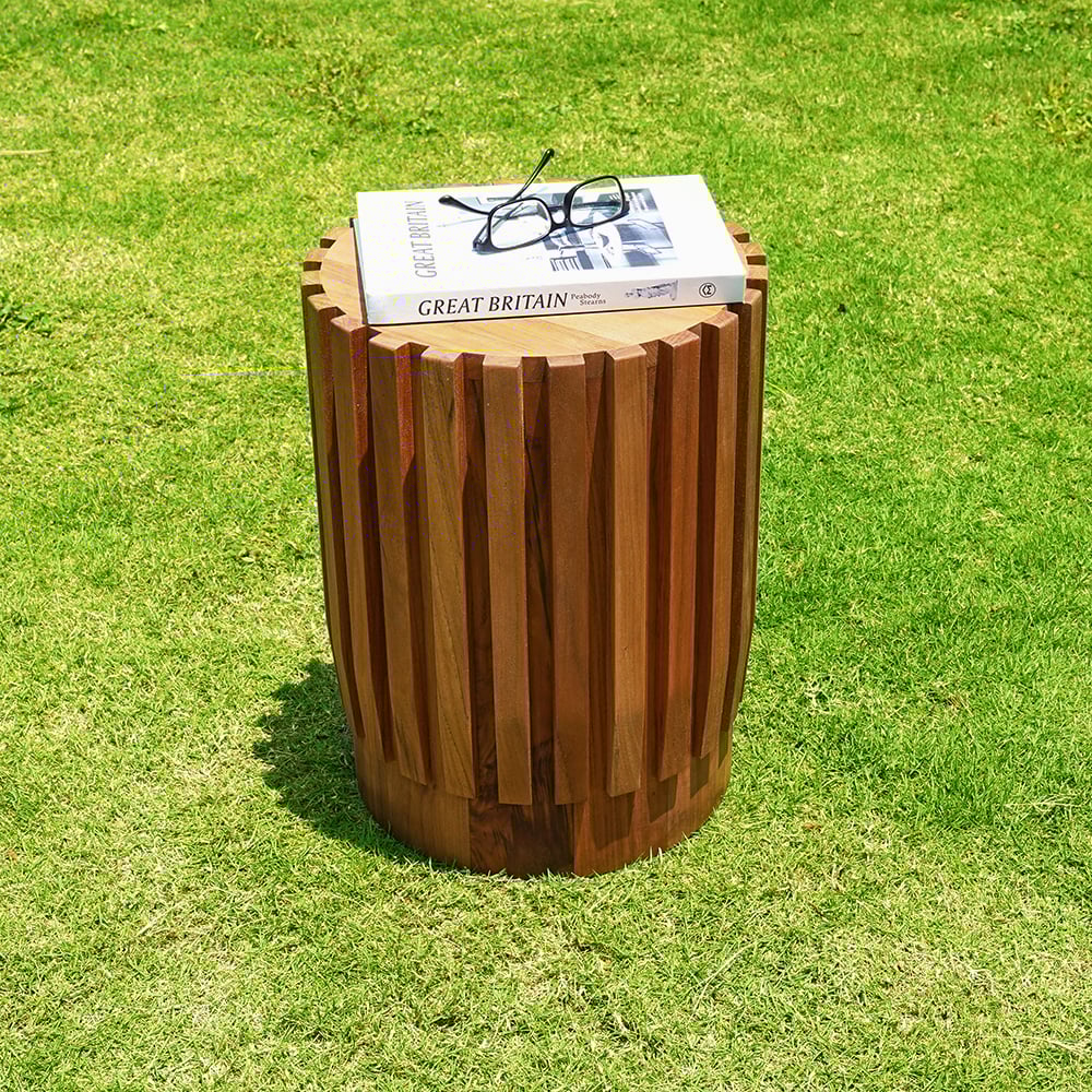 HMR - 2-Pieces Rustic Round & Rectangle Teak Wood Outdoor Coffee Table Set in Natural